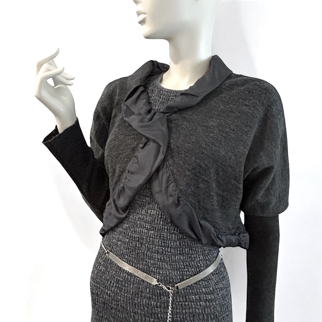 Nwot Wool Knit And Silk Ruffle Cropped Sweater